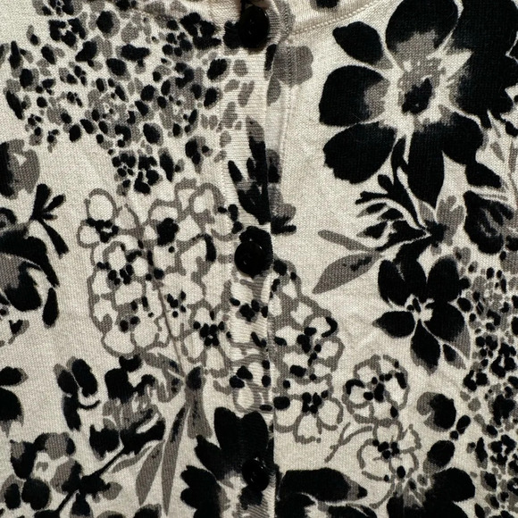 Designers Originals Black White Floral Button Down Cardigan Sweater Sz L - Picture 2 of 10